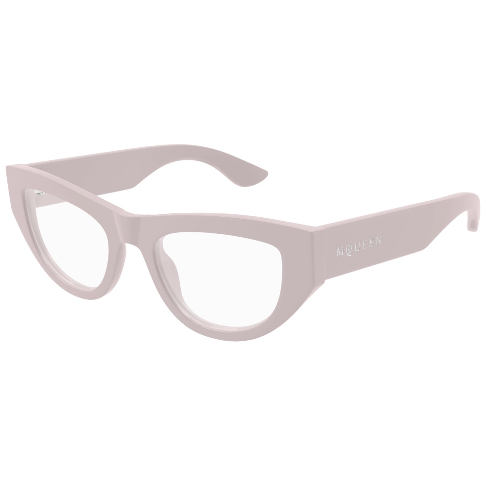 Occhiali Alexander McQueen, forma cat-eye, montatura beige chiaro.