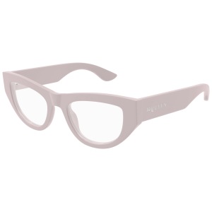 Occhiali Alexander McQueen, forma cat-eye, montatura beige chiaro.