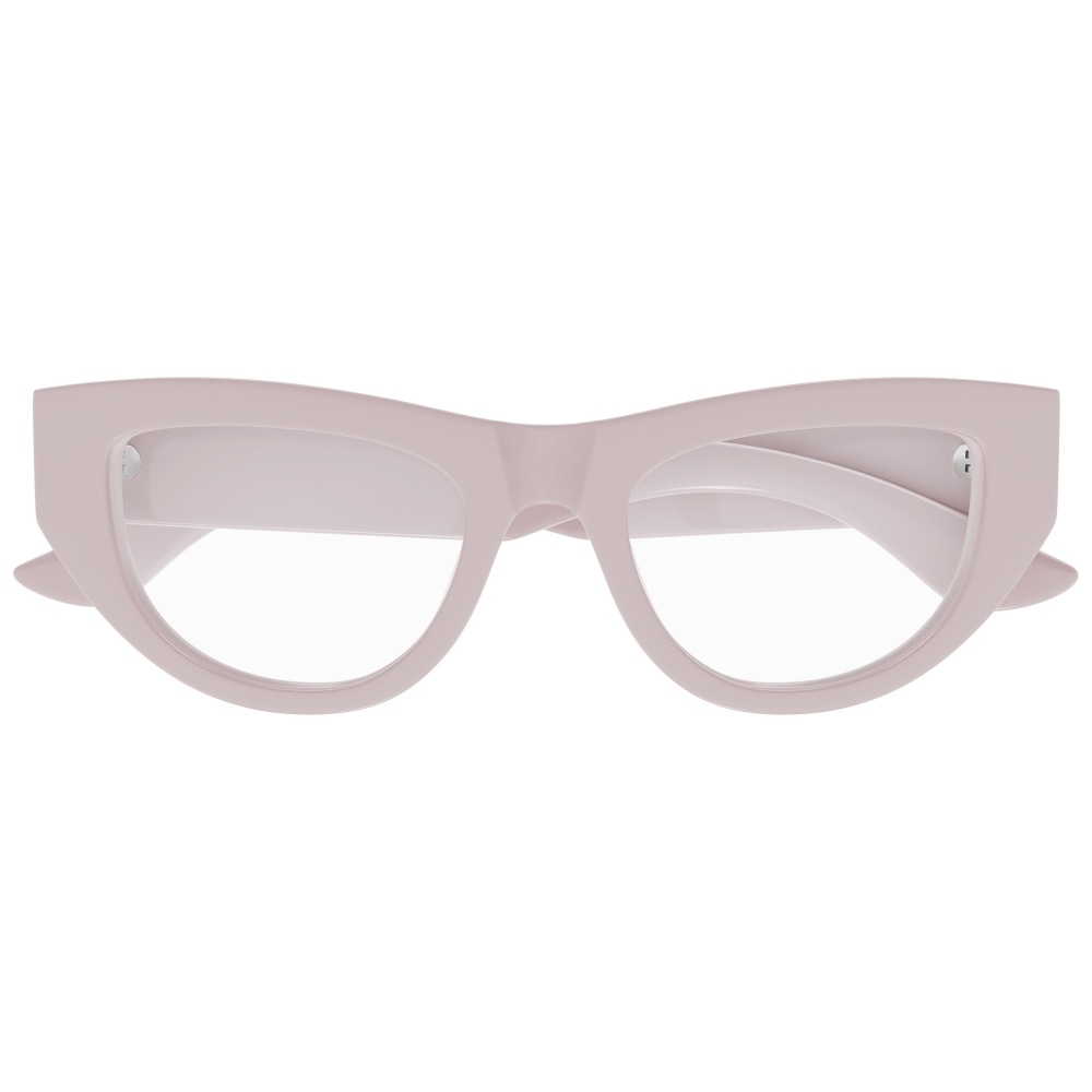 Occhiali da sole cat-eye, montatura spessa rosa chiaro. Marchio sconosciuto.