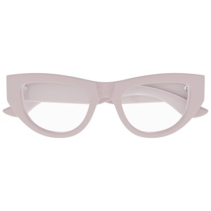 Occhiali da sole cat-eye, montatura spessa rosa chiaro. Marchio sconosciuto.