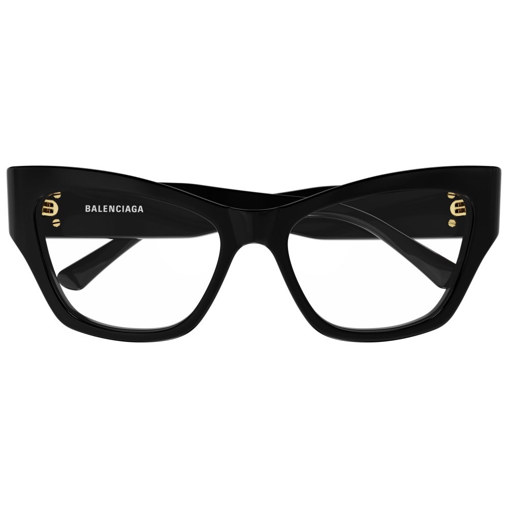 Occhiali Balenciaga con montatura a farfalla nera, design audace e sofisticato.