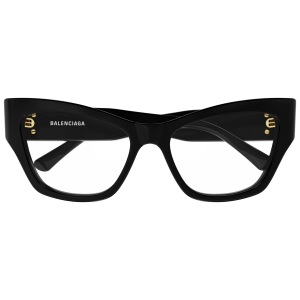 Occhiali Balenciaga con montatura a farfalla nera, design audace e sofisticato.