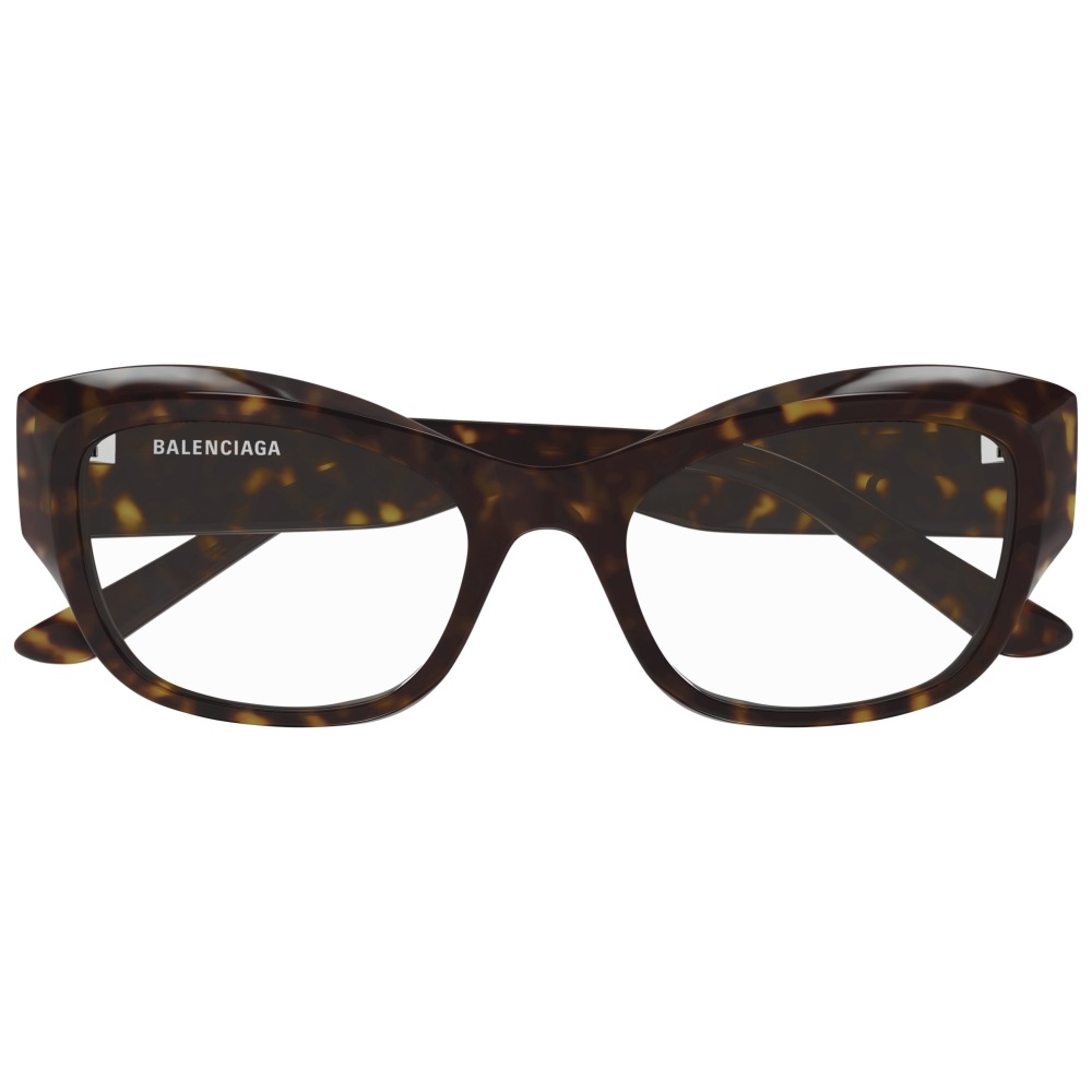 Occhiali Balenciaga cat-eye, montatura tartarugata marrone, design elegante e moderno.