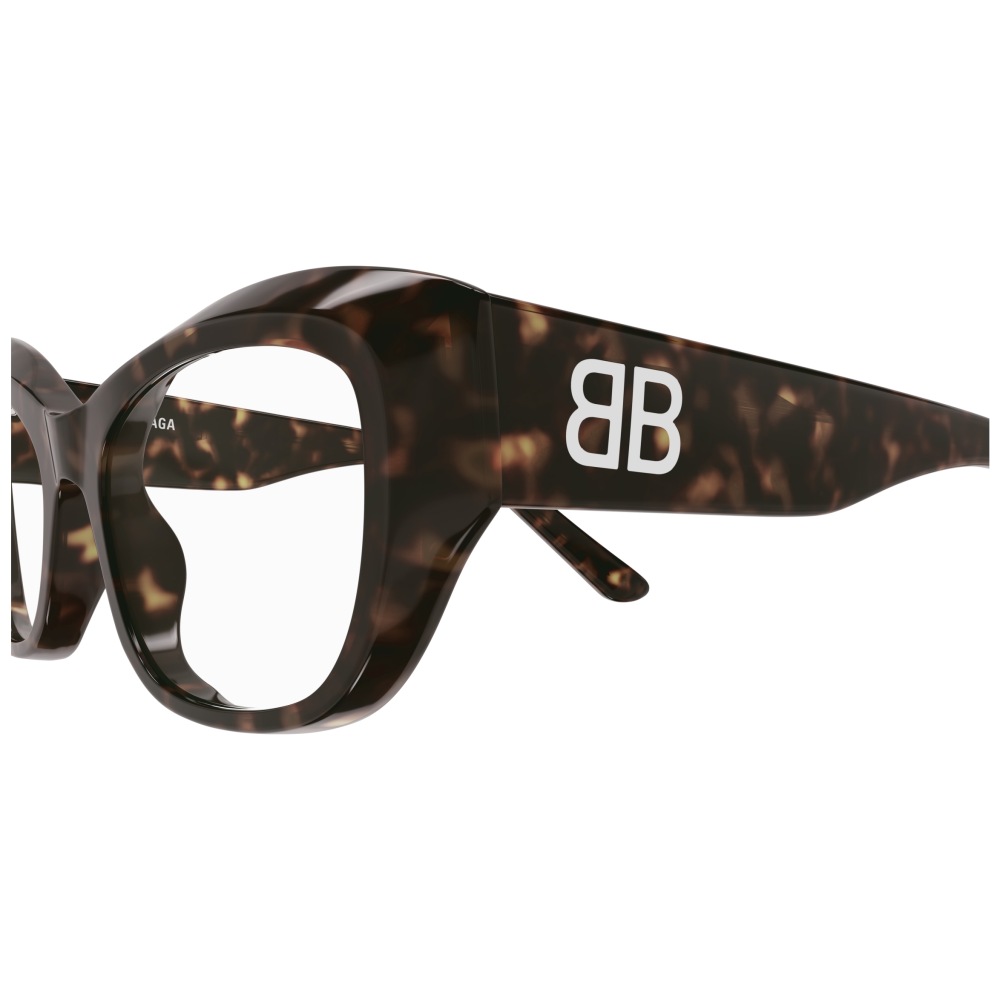 Occhiali Balenciaga, montatura tartarugata, forma rettangolare, logo BB, stile distintivo ed elegante.
