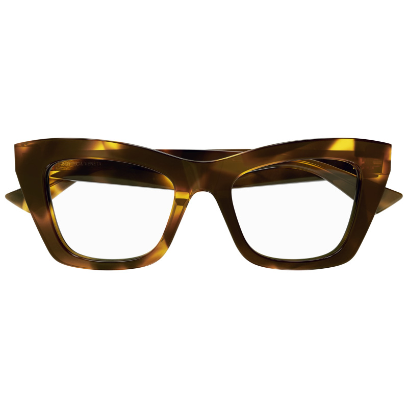Occhiali Bottega Veneta, montatura spessa a farfalla in acetato marrone traslucido.