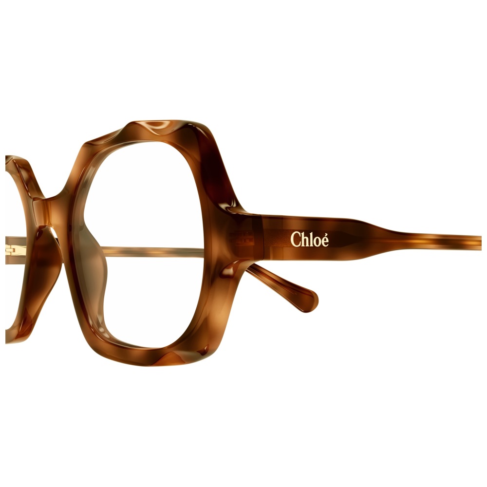 Occhiali Chloé, montatura squadrata marrone, stile sofisticato.