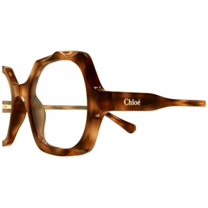 Occhiali Chloé, montatura squadrata marrone, stile sofisticato.