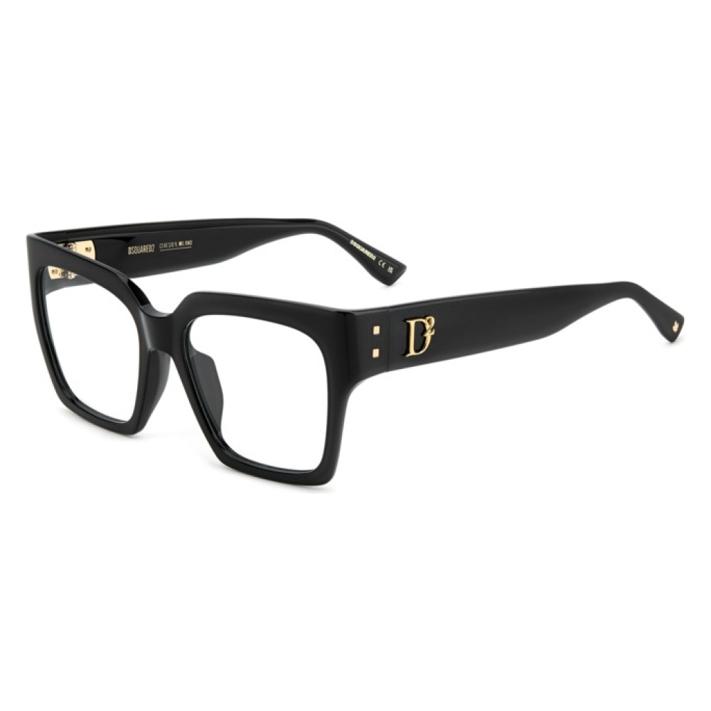DSquared2 D2 0151/g 807/19 BLACK Occhiali da vista Occhiali da vista DSQUARED2, montatura rettangolare, colore nero, con dettagli dorati sulla stanghetta.