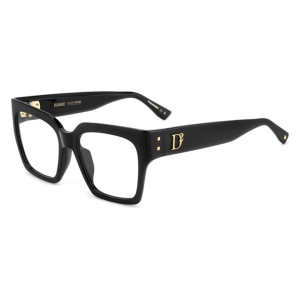 DSquared2 D2 0151/g 807/19 BLACK Occhiali da vista Occhiali da vista DSQUARED2, montatura rettangolare, colore nero, con dettagli dorati sulla stanghetta.