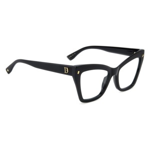 Occhiali Dior, montatura nera spessa, forma cat-eye, dettagli dorati.