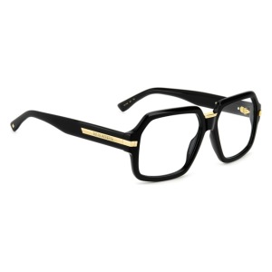 Occhiali Dolce & Gabbana, montatura nera squadrata con dettagli dorati sulle aste.