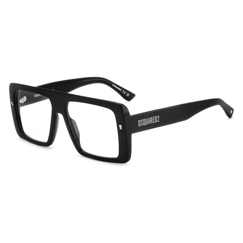 Occhiali Dsquared2, montatura quadrata nera, spessa e moderna, stile audace ed elegante.