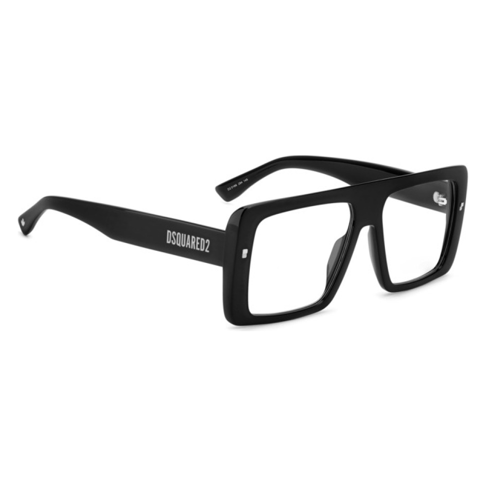 Montatura occhiale nera, squadrata. Marchio Dsquared2.