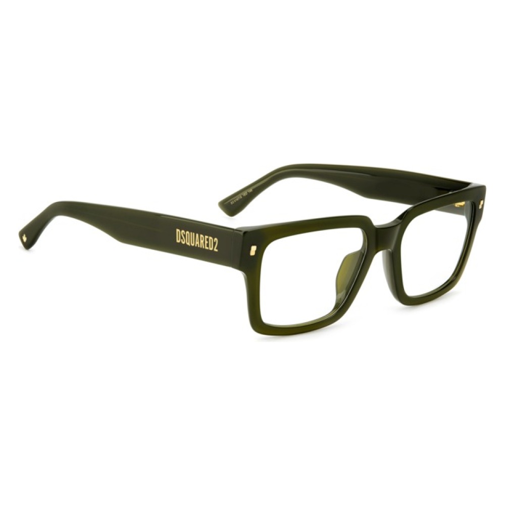 Occhiali DSQUARED², montatura rettangolare, colore verde scuro, stile moderno ed elegante.