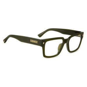 Occhiali DSQUARED², montatura rettangolare, colore verde scuro, stile moderno ed elegante.