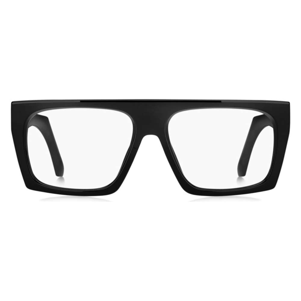 Occhiale da vista, montatura nera squadrata e spessa, design moderno e audace.