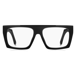 Occhiale da vista, montatura nera squadrata e spessa, design moderno e audace.