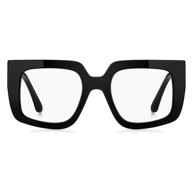 Occhiali da vista, montatura nera squadrata e spessa. Modello elegante e moderno senza marchio visibile.