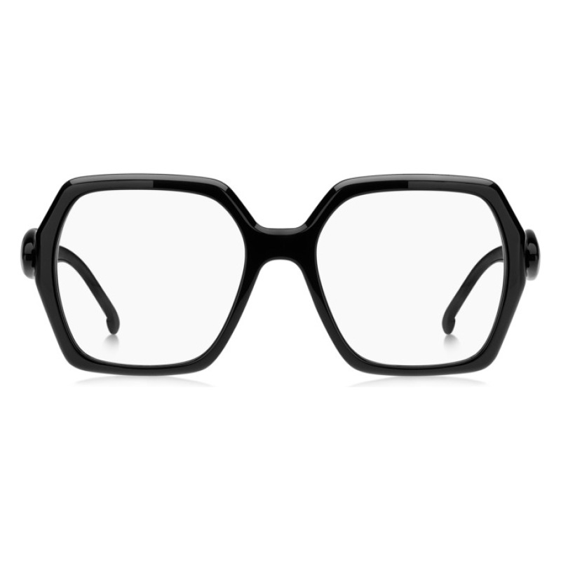 Occhiali neri, forma esagonale oversize, montatura spessa moderna, senza marchio visibile.