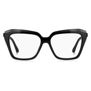 Occhiali da vista, montatura squadrata, colore nero lucido, stile elegante e moderno.