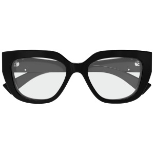 Occhiali da vista, montatura nera spessa, forma cat-eye, design audace ed elegante, perfetti per un look distintivo.