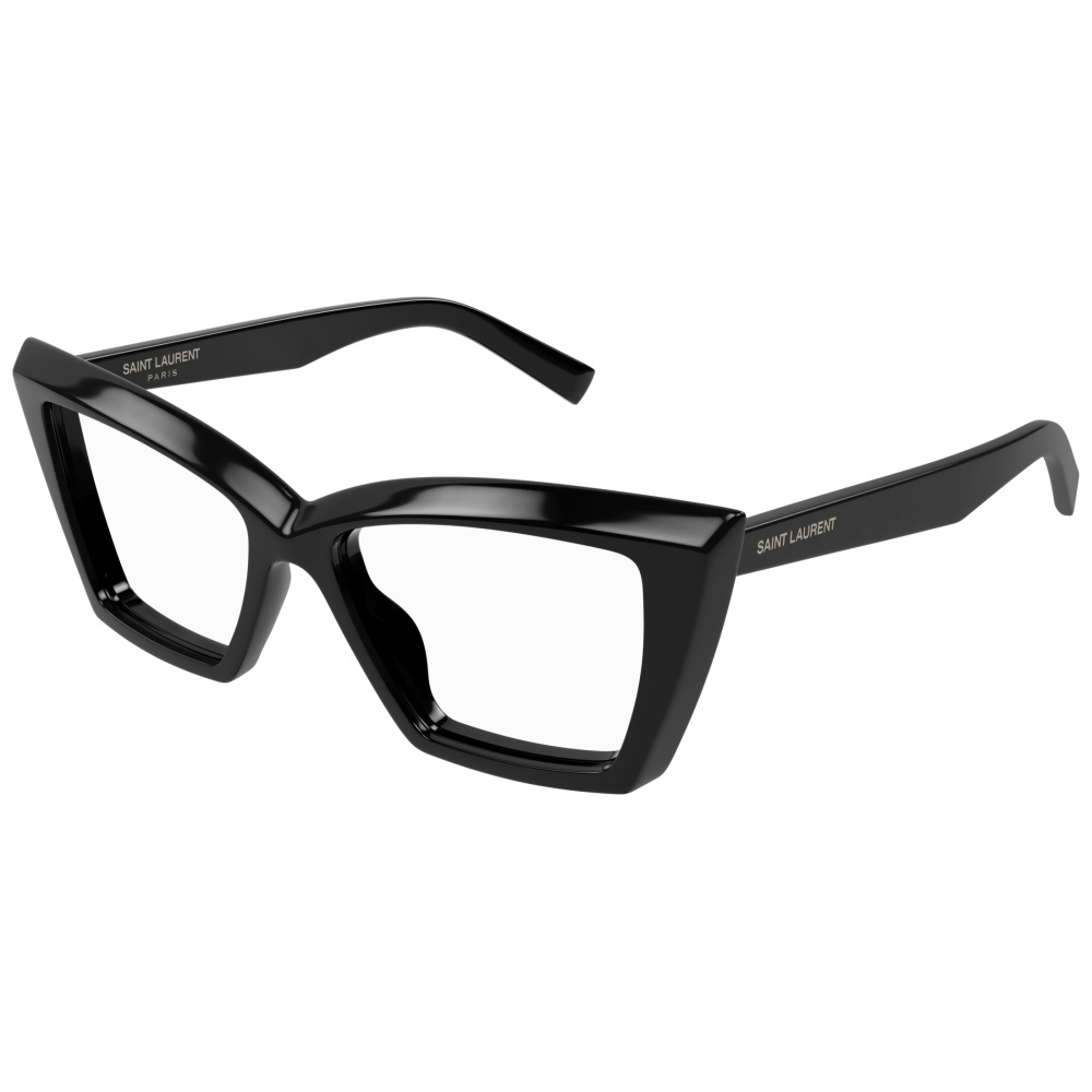 Occhiale Saint Laurent, montatura nera spessa e squadrata.
