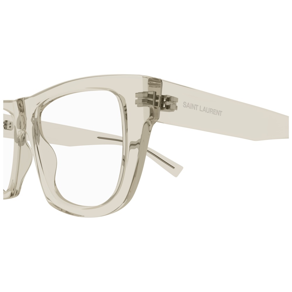 Montatura trasparente rettangolare Saint Laurent, colore neutro, design elegante e moderno.