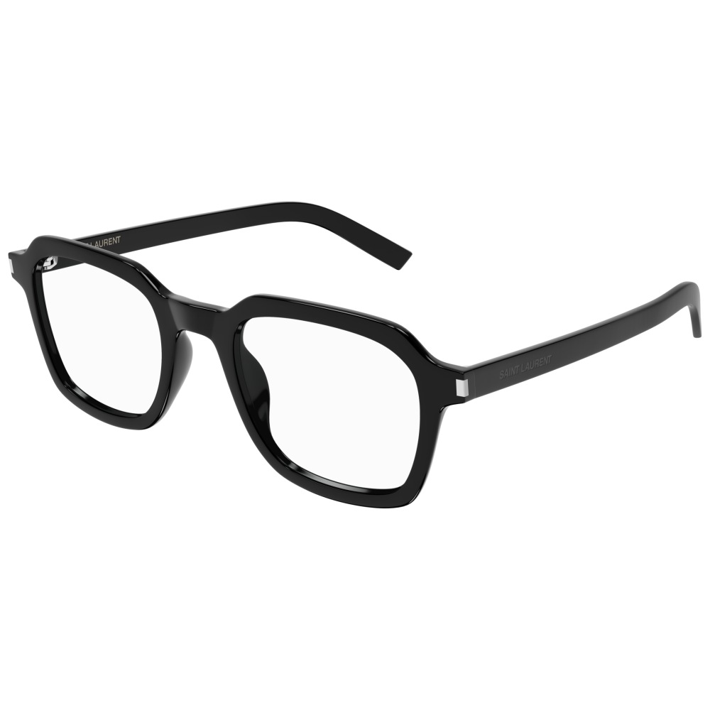 Occhiali Saint Laurent, montatura nera squadrata in acetato, elegante e moderna.