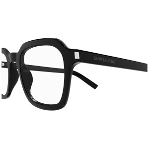 Occhiali Saint Laurent, montatura squadrata nera con logo sulle aste.