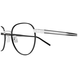 SL_781-003-zoom-xxl Occhiali da vista Saint Laurent, montatura sottile nera, forma arrotondata, con dettagli argentati.