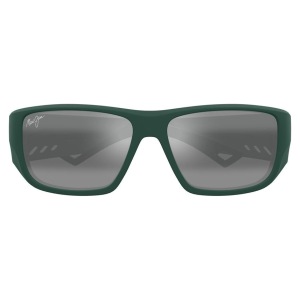 Occhiali da sole Maui Jim, montatura rettangolare verde, lenti scure.